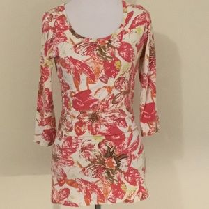 CAbi Splash floral top #886 ruched 3/4 sleeves